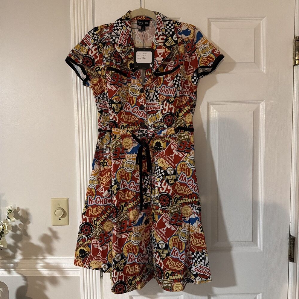 Disney Unique Vintage Lightning McQueen Cars Shirt Dress L 12-14